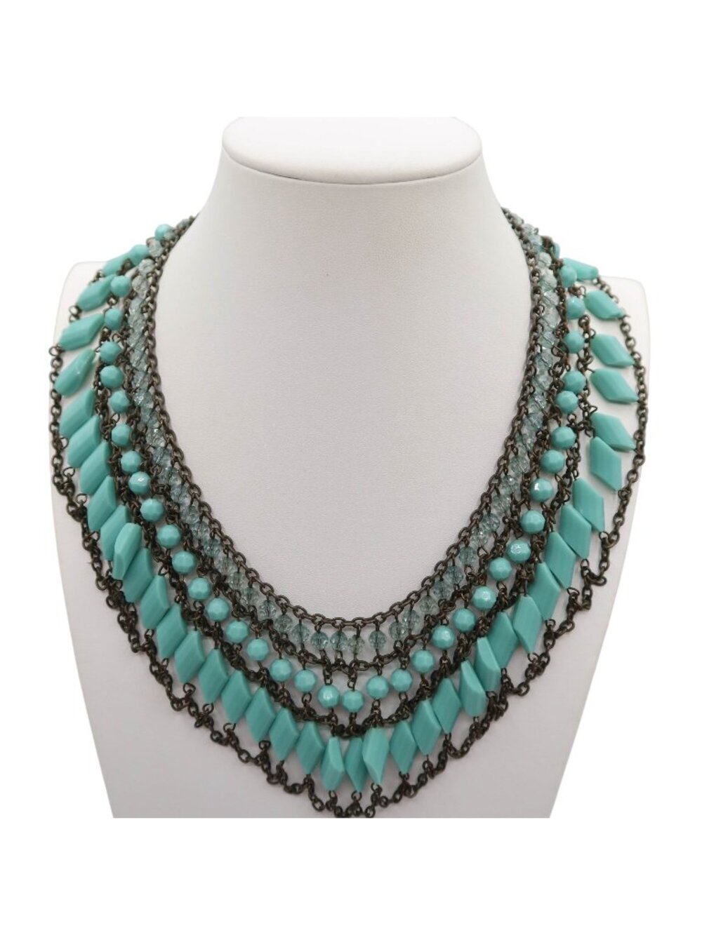 Vintage Acrylic Faux Turquoise Bib Statement Necklace Boho Southwestern Unsigned